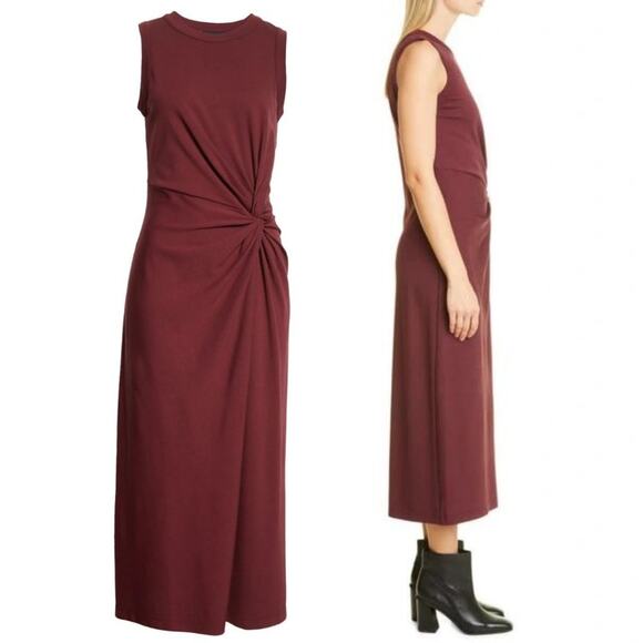 NEW Club Monaco Twist Front Jersey Midi Dress Feminine Career Capsule Plum Sz Md - Picture 3 of 11